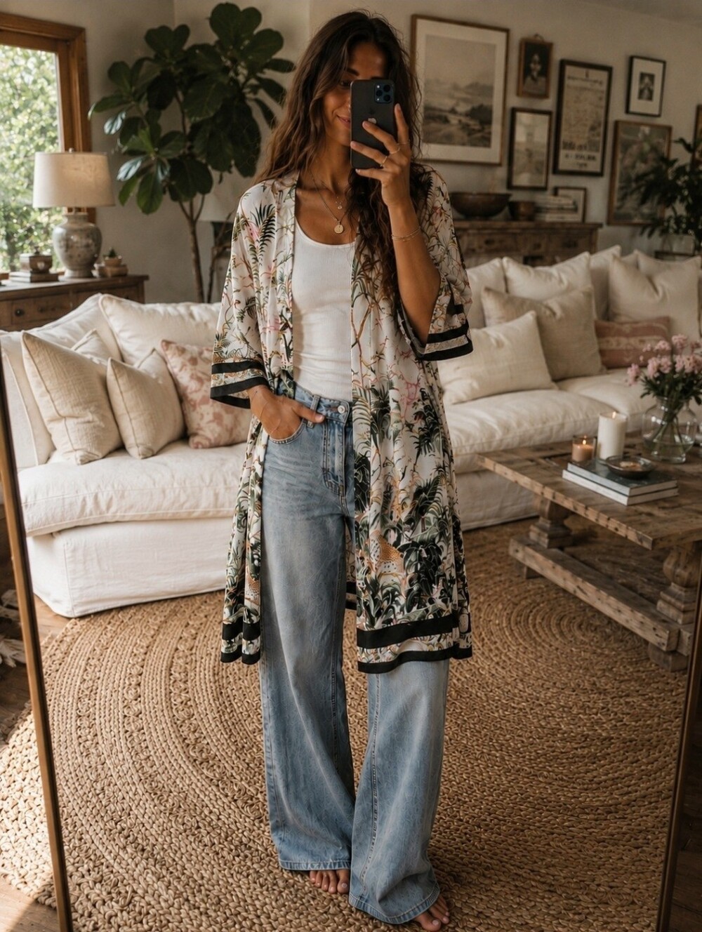H&M Tropical Floral Leopard Kimono Cardigan
